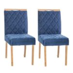 2 cadeiras em madeira maciça e tecido suede azul