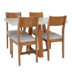 Conjunto Mesa de Jantar Laqueada C/ 4 Cadeiras 100% Madeira Maciça Ferrugine Design