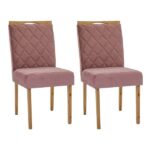 02 cadeiras em madeira maciça estofada no tecido suede rose Ferrugine design